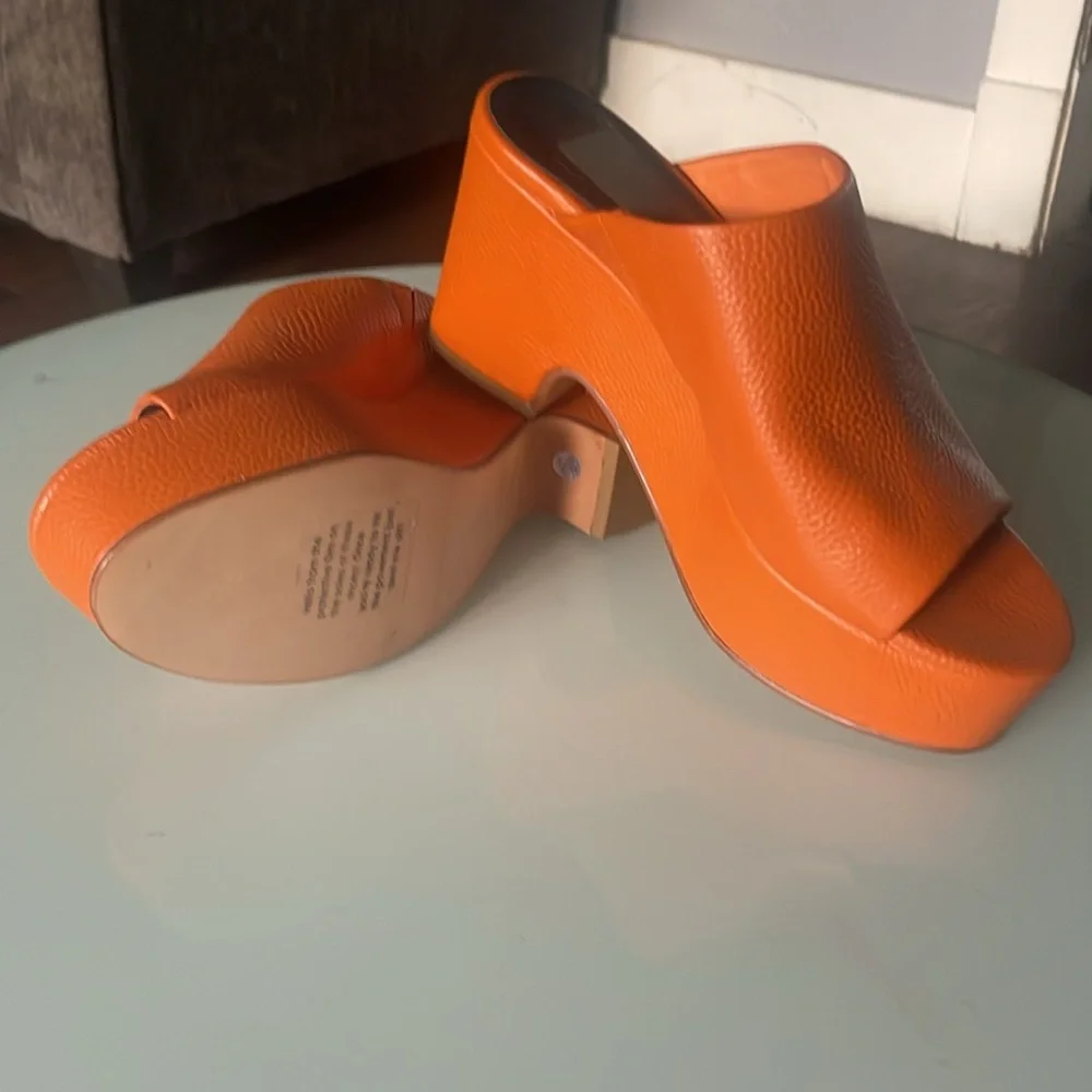 Charlotte Stone Orange Mules Vibrant Minimalist Design - Picture 3 of 5